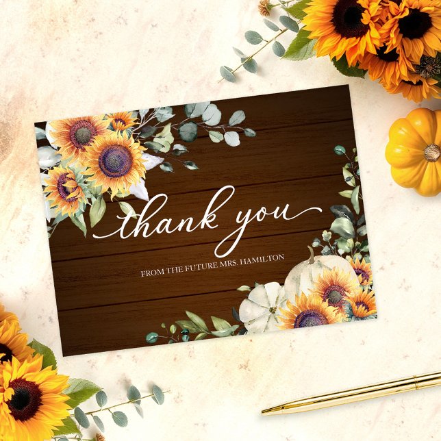 Greenery Sunflowers Fall Bridal Shower Thank You Postcard (Creator Uploaded)