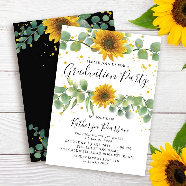 Greenery Sunflowers Graduation Party Invitation (Creator Uploaded)