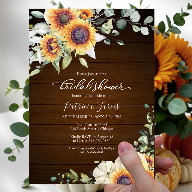Greenery Sunflowers Pumpkin Fall Bridal Shower Invitation (Creator Uploaded)