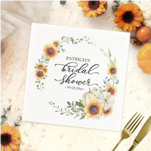 Greenery Sunflowers Pumpkin Fall Bridal Shower Napkin