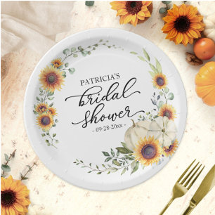 Greenery Sunflowers Pumpkin Fall Bridal Shower Paper Plate