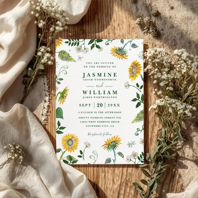 Greenery Sunflowers Rustic Elegant QR Code Wedding Invitation (Creator Uploaded)