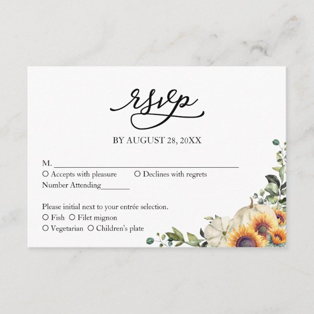 Greenery Sunflowers Wedding Rsvp  Enclosure Card (Front)