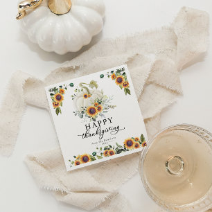 Greenery Sunflowers White Pumpkin Thanksgiving Napkin