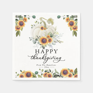 Greenery Sunflowers White Pumpkin Thanksgiving Napkin