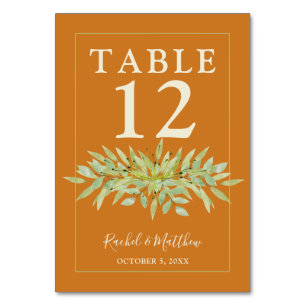 Greenery Swag on Ochre Wedding Table Number