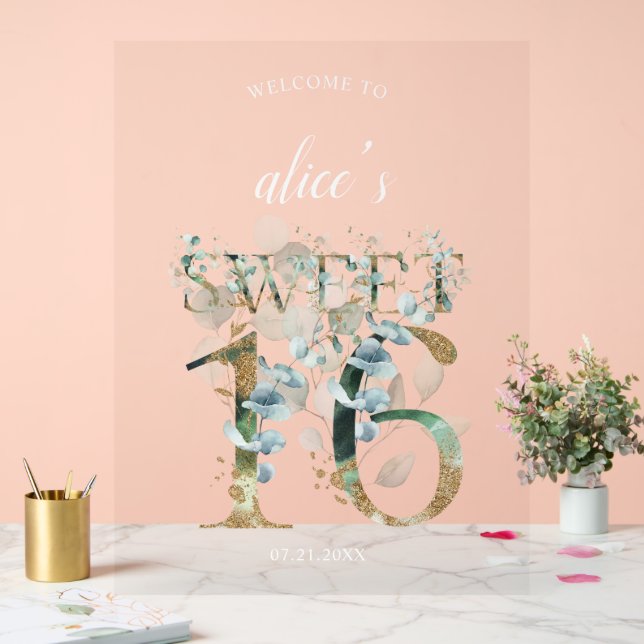 Greenery Sweet 16 Welcome Acrylic Sign (Wedding)