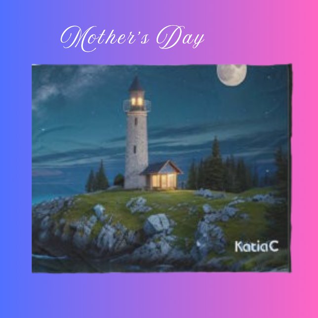  Greenery Sweet Serene Night Lighthouse Moon   Fleece Blanket (Creator Uploaded)