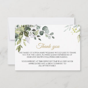 Greenery Sympathy Funeral Thank You Note