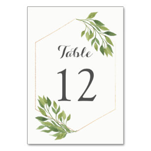 Greenery table number card gold geometric frame