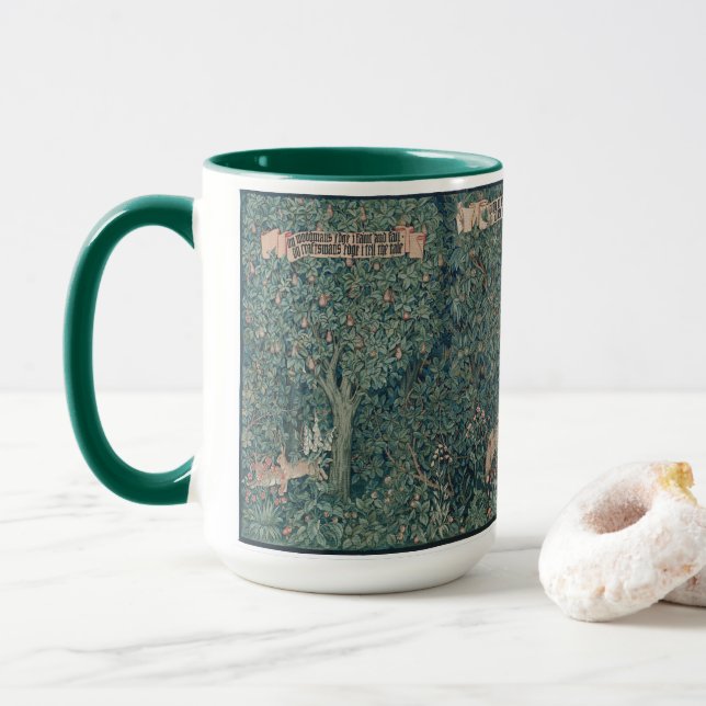 Greenery tapestry William Morris art mug (With Donut)