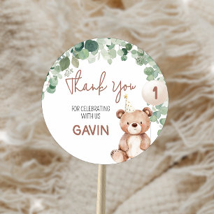 Greenery Teddy Bear Birthday Party Classic Round Sticker