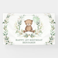 Greenery Teddy Bear Yellow Balloon Happy Birthday