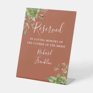 Greenery Terracotta Memory Reserved For Wedding Pedestal Sign