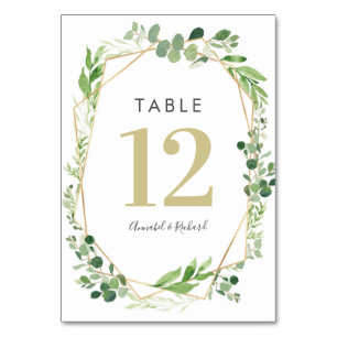 Greenery Terrarium and gold Wedding table cards