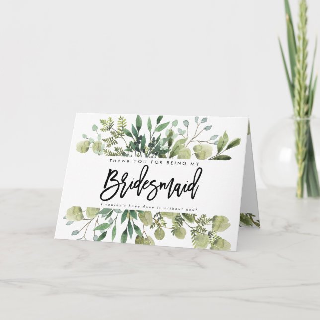 greenery thank you for being my bridesmaid card (Front)