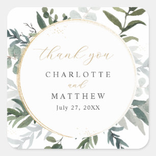 Greenery Thank You Gold Wedding  Square Sticker