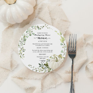 Greenery Thanksgiving Dinner Circle Menu Card