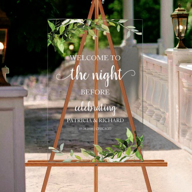 Greenery The Night Before Rehearsal Dinner Welcome Acrylic Sign (Creator Uploaded)