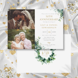 Greenery Then And Now 2 Photo 50th Anniversary Invitation