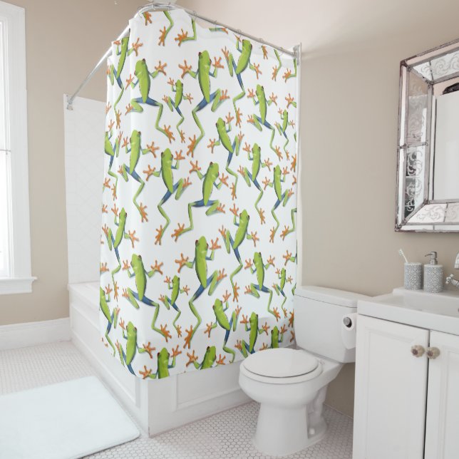 Greenery Tree-Frog Pattern Design  Shower Curtain (In Situ)