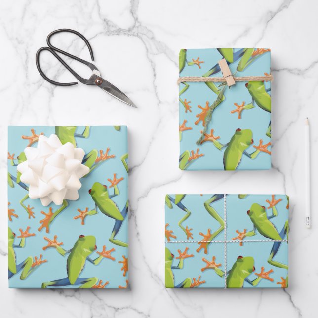 Greenery Tree-Frog Pattern Design Wrapping Paper Sheet (Front)