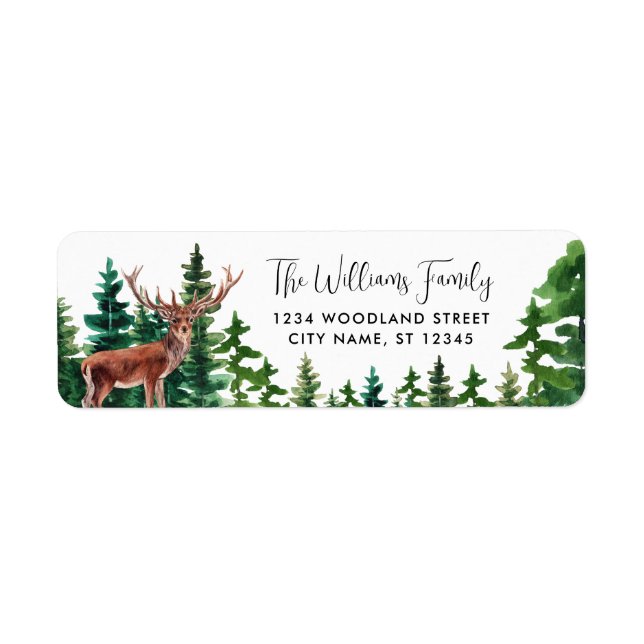 Greenery Trees Deer Return Address Label (Front)