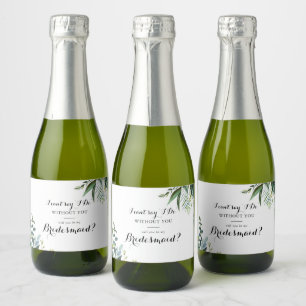 Greenery Tropical Calligraphy Bridesmaid Proposal Sparkling Wine Label