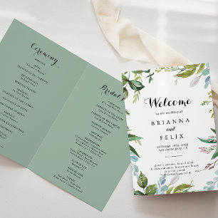 Greenery Tropical Calligraphy Folded Wedding Program