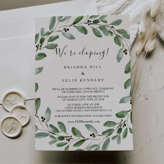 Greenery Tropical Eucalyptus Elopement Reception Invitation (Creator Uploaded)