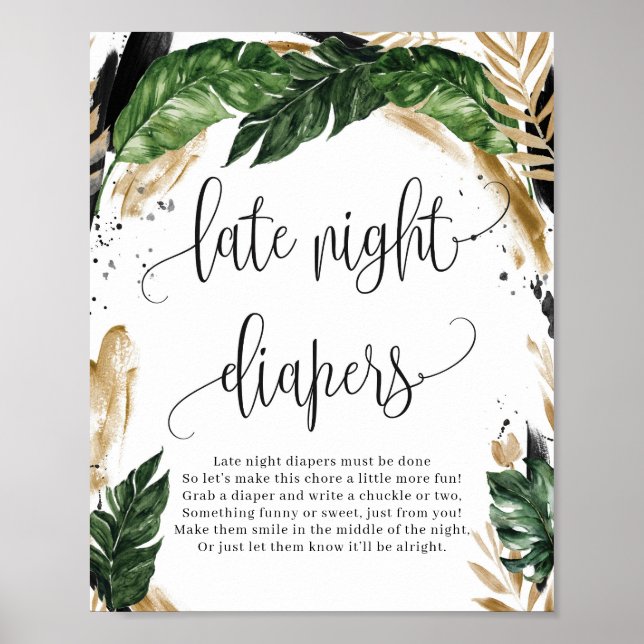 Greenery tropical leaves late night diapers sign (Front)