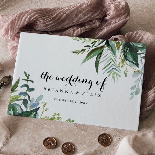 Greenery Tropical Modern Calligraphy Wedding Guest Book (Creator Uploaded)