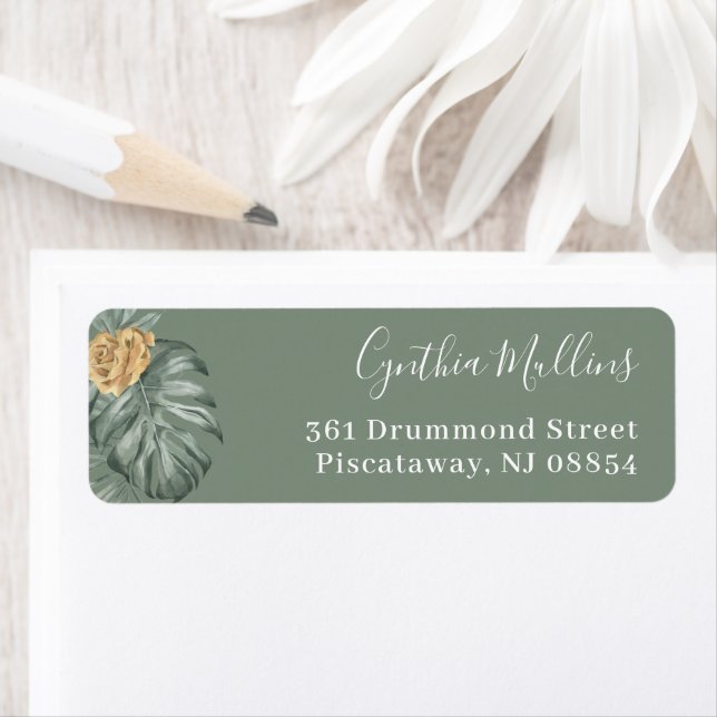 Greenery Tropical Monstera Foliage Return Address  Return Address Label (Insitu)