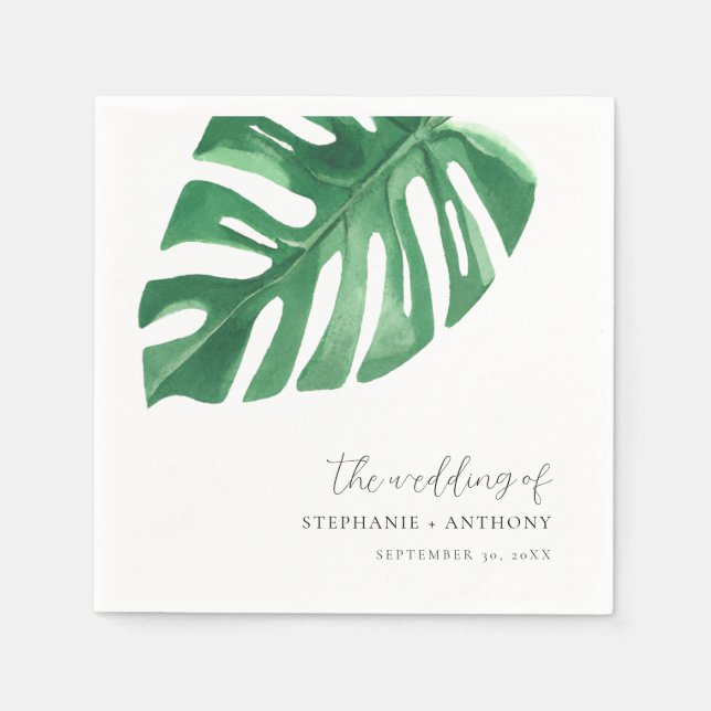 Greenery Tropical Monstera Leaves Summer Wedding   Napkin (Front)