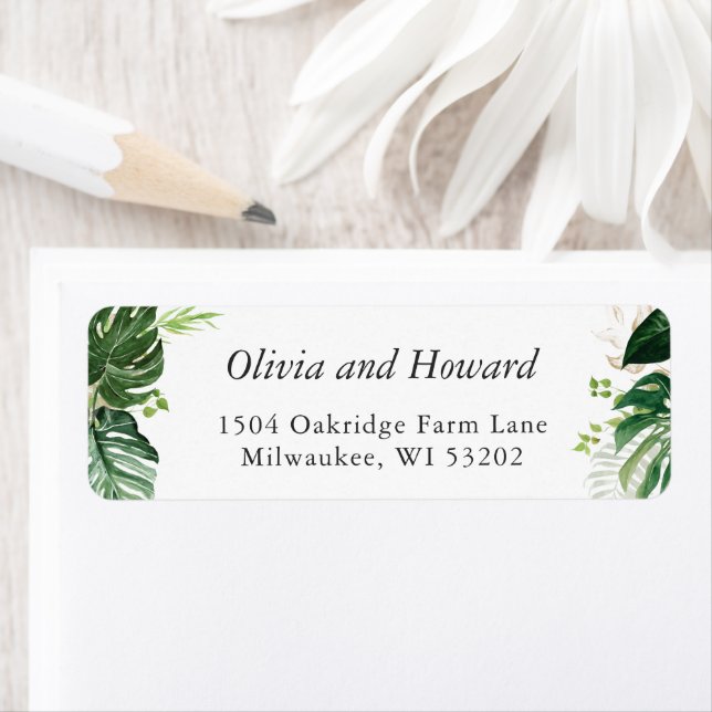 Greenery Tropical Palm Leaves Return Address Label (Insitu)