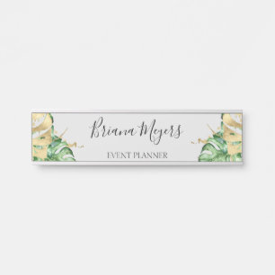 Greenery Tropical Palm Leaves Sand Business Door Sign