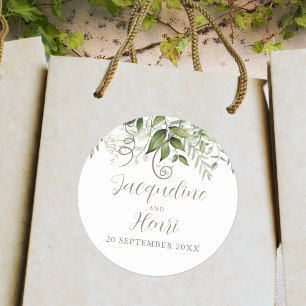 Greenery Tropical Wedding Classic Round Sticker