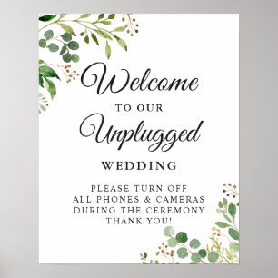 Greenery Unplugged Wedding Ceremony Sign