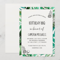 Greenery Vegan Birthday BBQ Watercolor Leaves