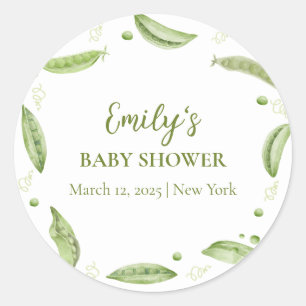 Greenery Veggie Sweet Pea In Pod Baby Shower Classic Round Sticker