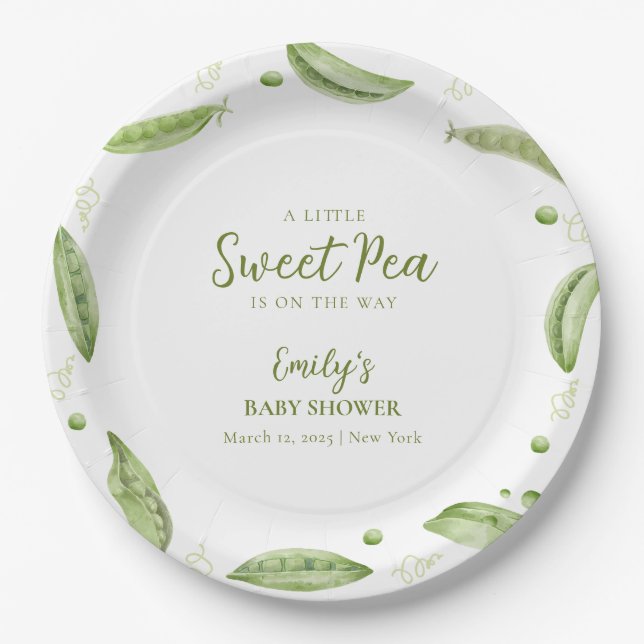 Greenery Veggie Sweet Pea In Pod Baby Shower  Paper Plate (Front)
