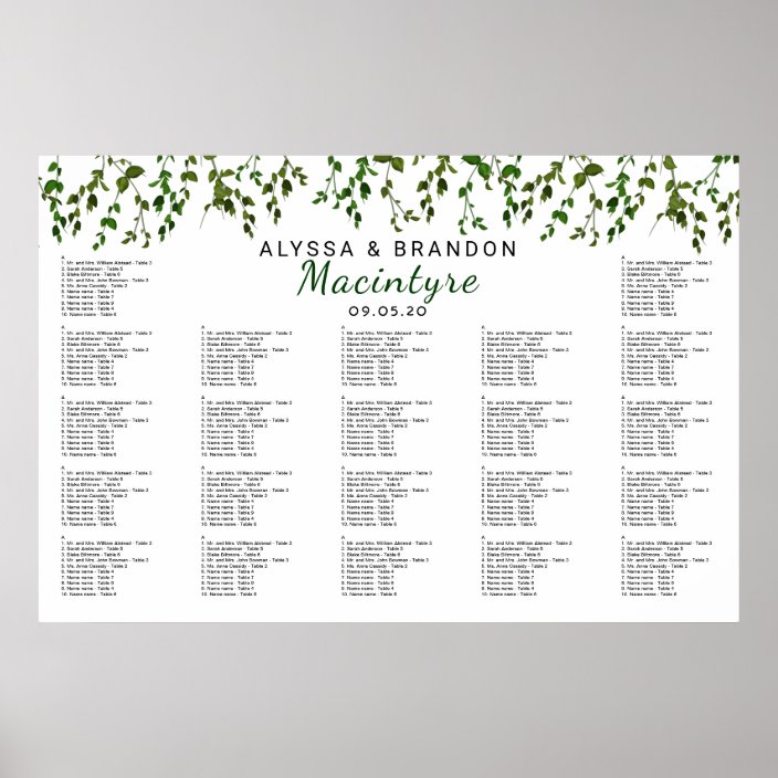 Greenery Vines Wedding Reception Seating Chart