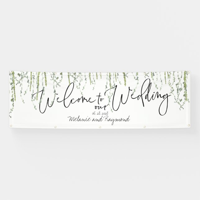 Greenery Vines Welcome To Our Wedding 3x8 Foot Banner (Horizontal)
