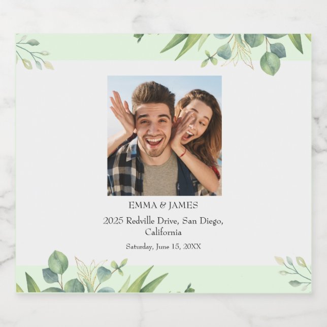 Greenery Vintage Script Wedding Wine Label (Single Label)