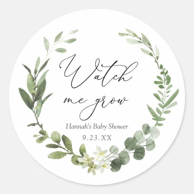 Greenery Watch me Grow Plant Favour  Classic Round Sticker (Front)