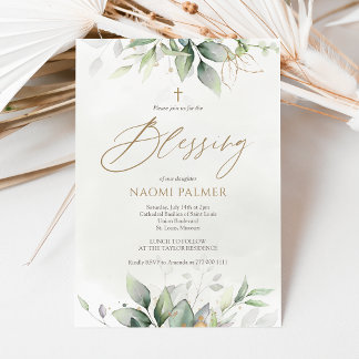 Greenery Watercolor Baby Blessing Invitation