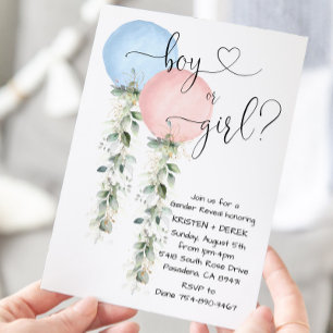 Greenery Watercolor Balloons Gender Reveal Invitat Invitation