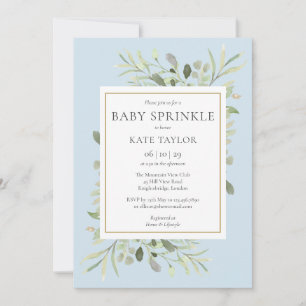 Greenery Watercolor Blue Baby Boy Sprinkle Invitation