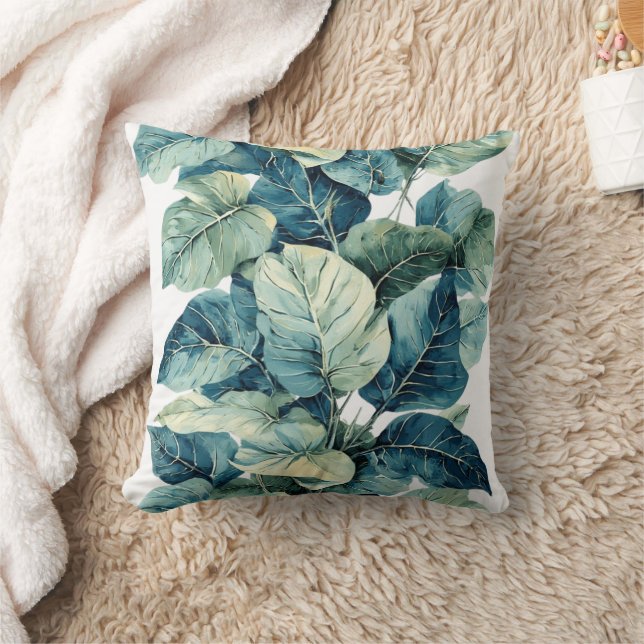 Greenery Watercolor Botanical Leaves Cushion (Blanket)