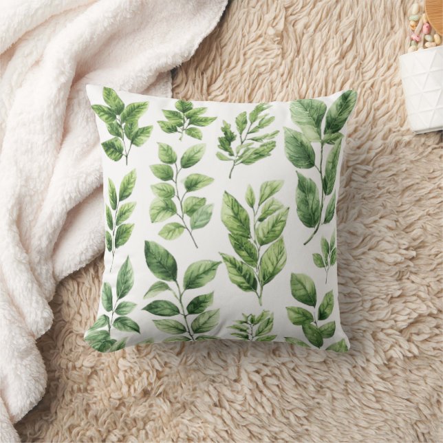 Greenery Watercolor Botanical Leaves Cushion (Blanket)